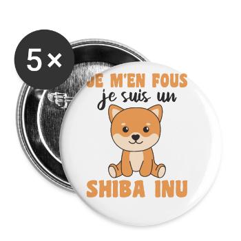 Je m'en fous je suis un shiba inu - süßer Hund - Buttons groß 56 mm (5er Pack) - Weiß - Vorne