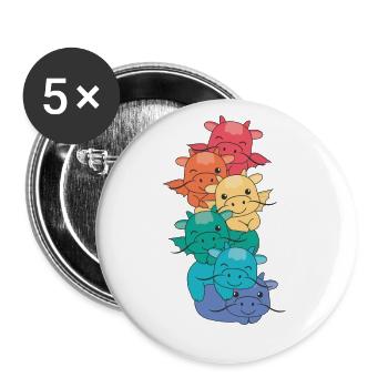 Regenbogen Flag Pride LGBTQ süßer Drache Stapel - Buttons groß 56 mm (5er Pack) - Weiß - Vorne