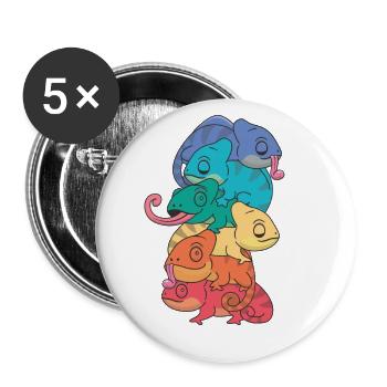 Rainbow Flag Pride LGBTQ Cute Chameleon Stack - Buttons large 2.2''/56 mm (5-pack) - white - Front