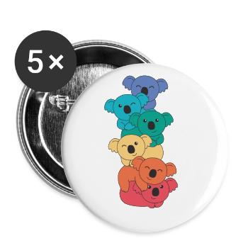 Regenbogen Flag Pride LGBTQ süßer Koala Stapel - Buttons groß 56 mm (5er Pack) - Weiß - Vorne
