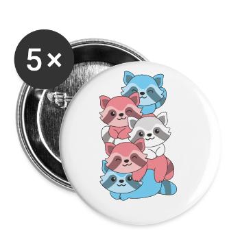 Transgender Flag Pride LGBTQ Cute Raccoon Stack - Lot de 5 grands badges (56 mm) - blanc - Devant