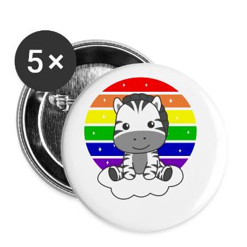 Zebra bunter Regenbogen für Kinder süßes Zebra - Buttons groß 56 mm (5er Pack) - Weiß - Vorne