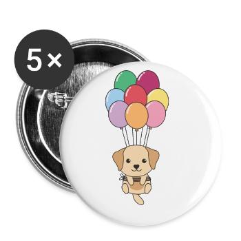 Labrador flies upwards with colorful balloons - Buttons large 2.2''/56 mm (5-pack) - white - Front