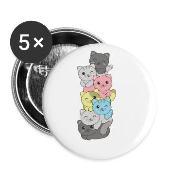 Demiflux Flag Pride LGBTQ Cute Cat Stack - Buttons large 2.2''/56 mm (5-pack) - white - Front
