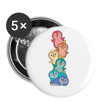 Regenbogen Flag Pride LGBTQ süßer Pinguin Stapel - Buttons groß 56 mm (5er Pack) - Weiß - Vorne