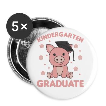 Kids Kindergarten graduate Schwein Graduation - Buttons groß 56 mm (5er Pack) - Weiß - Vorne