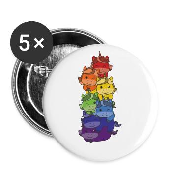 Regenbogen Flag Pride LGBTQ süßer Einhorn Stapel - Buttons groß 56 mm (5er Pack) - Weiß - Vorne