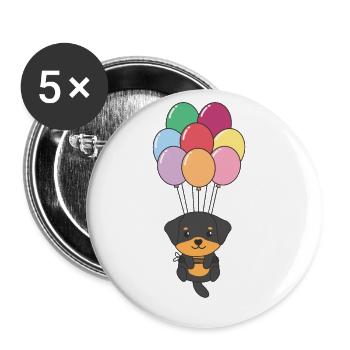Rottweiler flies to the top with colorful balloons - Buttons large 2.2''/56 mm (5-pack) - white - Front