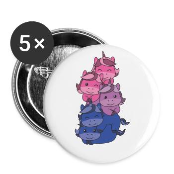 Bisexuell Flag Pride LGBTQ süßer Einhorn - Buttons groß 56 mm (5er Pack) - Weiß - Vorne