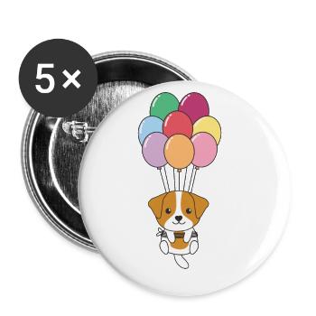 Jack Russell flies after with colorful balloons - Buttons large 2.2''/56 mm (5-pack) - white - Front