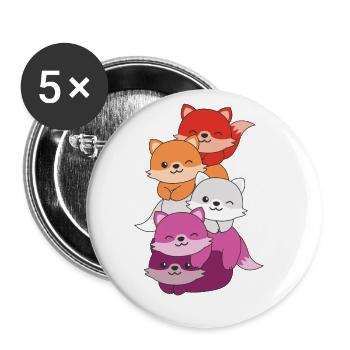 Lesbian Flag Pride LGBTQ Mignon Fox Stack - Lot de 5 grands badges (56 mm) - blanc - Devant
