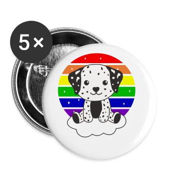 Arc-en-ciel coloré dalmate pour enfants chien mignon - Lot de 5 grands badges (56 mm) - blanc - Devant