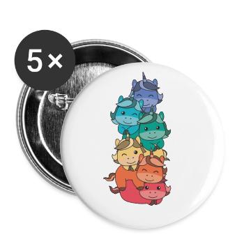 Regenbogen Flag Pride LGBTQ süßer Einhorn Stapel - Buttons groß 56 mm (5er Pack) - Weiß - Vorne