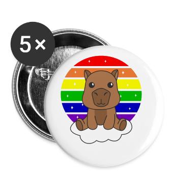 Capybara colorful rainbow for kids cute animal - Buttons large 2.2''/56 mm (5-pack) - white - Front