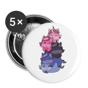 Omnisexuell Flag Pride LGBTQ süßer Einhorn Stapel - Buttons groß 56 mm (5er Pack) - Weiß - Vorne