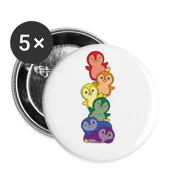 Rainbow Flag Gay Pride LGBTQ Pinguin süßer Pinguin - Buttons groß 56 mm (5er Pack) - Weiß - Vorne