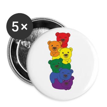 Rainbow Flag Pride LGBTQ Mignon Bear Stack - Lot de 5 grands badges (56 mm) - blanc - Devant