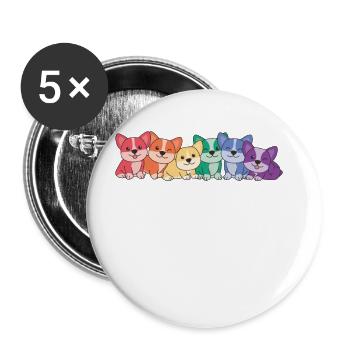 Rainbow Corgi Flag Pride LGBTQ Cute Dogs - Buttons large 2.2''/56 mm (5-pack) - white - Front