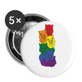 Rainbow Flag Pride LGBTQ Mignon Capybara Stack - Lot de 5 grands badges (56 mm) - blanc - Devant