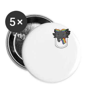 Regenbogen Axolotl Flag Pride LGBTQ süße Axolotls - Buttons groß 56 mm (5er Pack) - Weiß - Vorne