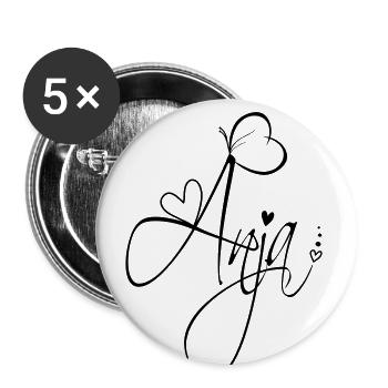 Anja Name Vorname Mädchen Kalligrafie Dekor - Buttons groß 56 mm (5er Pack) - Weiß - Vorne