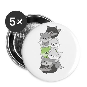 Agender Flag Pride LGBTQ Cute Fox Stack - Buttons large 2.2''/56 mm (5-pack) - white - Front