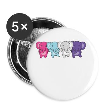 Multisexual Flag Pride LGBTQ Cute Elephant - Buttons large 2.2''/56 mm (5-pack) - white - Front