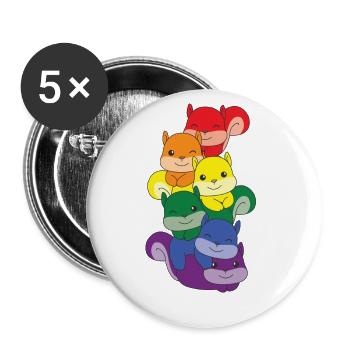 Rainbow Flag Pride LGBTQ Mignon Écureuil - Lot de 5 grands badges (56 mm) - blanc - Devant