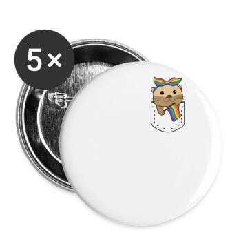 Regenbogen Otter Flag Pride LGBTQ süße Otters - Buttons groß 56 mm (5er Pack) - Weiß - Vorne
