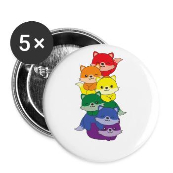 Regenbogen Flag Pride LGBTQ süßer Fuchs Stapel - Buttons groß 56 mm (5er Pack) - Weiß - Vorne