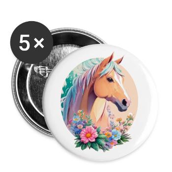 Pastel Couleurs Pony Horse Art avec des fleurs - Lot de 5 grands badges (56 mm) - blanc - Devant