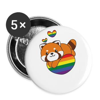 Rainbow Flag Pride LGBTQ Cute Red Panda Love - Buttons large 2.2''/56 mm (5-pack) - white - Front