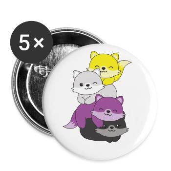 Nonbinaire Flag Pride LGBTQ Mignon Fox Stack - Lot de 5 grands badges (56 mm) - blanc - Devant