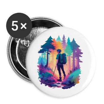 Hiking Nature Hiking Holiday Hikers in the forest - Buttons large 2.2''/56 mm (5-pack) - white - Front