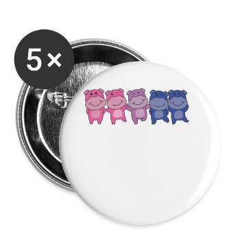 Bisexuell Flag Pride LGBTQ süßer Hippo - Buttons groß 56 mm (5er Pack) - Weiß - Vorne