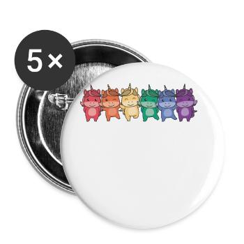 Regenbogen Einhorn Flag Pride LGBT süße Einhörner - Buttons groß 56 mm (5er Pack) - Weiß - Vorne