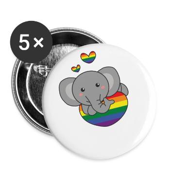 Rainbow Flag Pride LGBTQ Mignon éléphant Amour - Lot de 5 grands badges (56 mm) - blanc - Devant