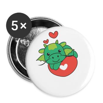 Dragon for Valentine's Day cute animals hearts - Buttons large 2.2''/56 mm (5-pack) - white - Front
