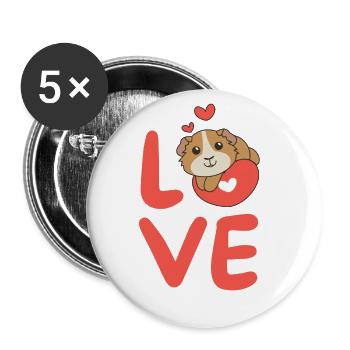 Cochons d’Inde pour la Saint-Valentin coeur d’animaux mignons - Lot de 5 grands badges (56 mm) - blanc - Devant
