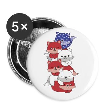 Fuchs für den vierten Juli USA Flagge Füchse - Buttons groß 56 mm (5er Pack) - Weiß - Vorne