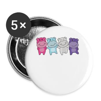 Multisexuell Flag Pride LGBTQ süße Hippos - Buttons groß 56 mm (5er Pack) - Weiß - Vorne