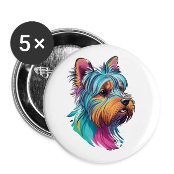 Chiot Yorkie Yorkshire Terrier Chien Chien Amoureux - Lot de 5 grands badges (56 mm) - blanc - Devant