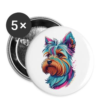 Dog Yorkshire Terrier Dogs Art Pet Yorkie - Buttons large 2.2''/56 mm (5-pack) - white - Front