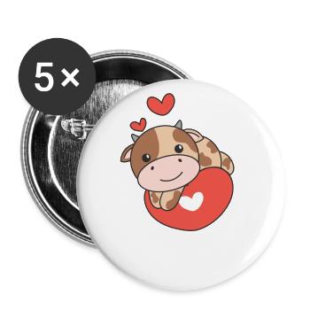 Kuh zum Valentinstag süße Tiere Herzen - Buttons groß 56 mm (5er Pack) - Weiß - Vorne