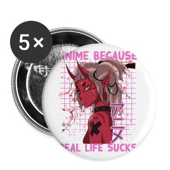 Drôle de manga disant anime parce que la vraie vie est nulle - Lot de 5 grands badges (56 mm) - blanc - Devant