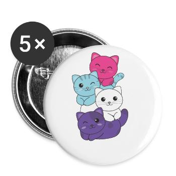 Multisexual Flag Pride LGBTQ Cute Cat Stack - Buttons large 2.2''/56 mm (5-pack) - white - Front