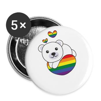 Rainbow Flag Pride LGBTQ Mignon Polar Bear Love - Lot de 5 grands badges (56 mm) - blanc - Devant