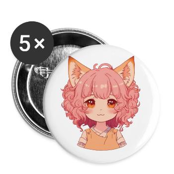 Fox Girl Kawaii Anime Foxes Manga Chibi - Buttons large 2.2''/56 mm (5-pack) - white - Front