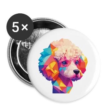 Pudel Hund Hunde Design Pudeln Kunst Haustier - Buttons groß 56 mm (5er Pack) - Weiß - Vorne