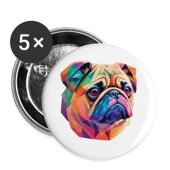 Pug Dog Polygon Art Geometric Pug Dogs - Lot de 5 grands badges (56 mm) - blanc - Devant